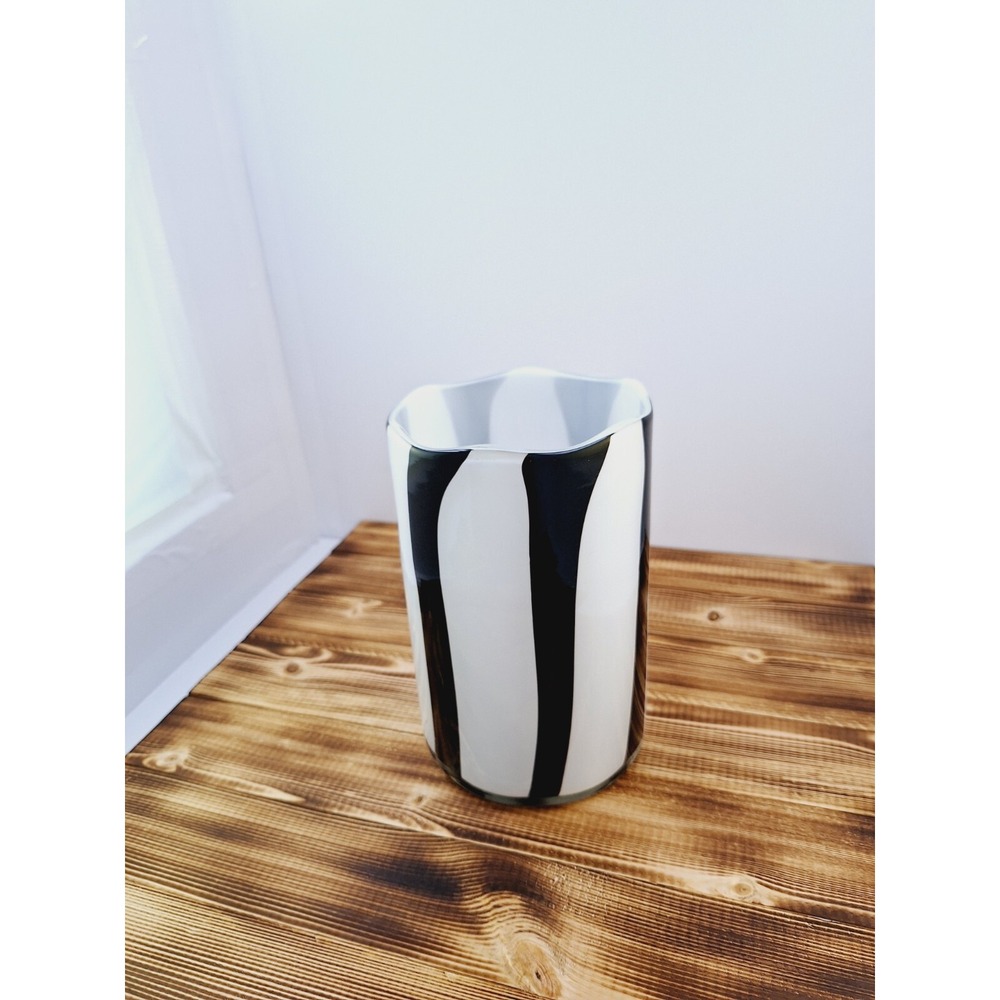Postmodern Black & White Italian‎ Blown Glass Vase, Candle Holder